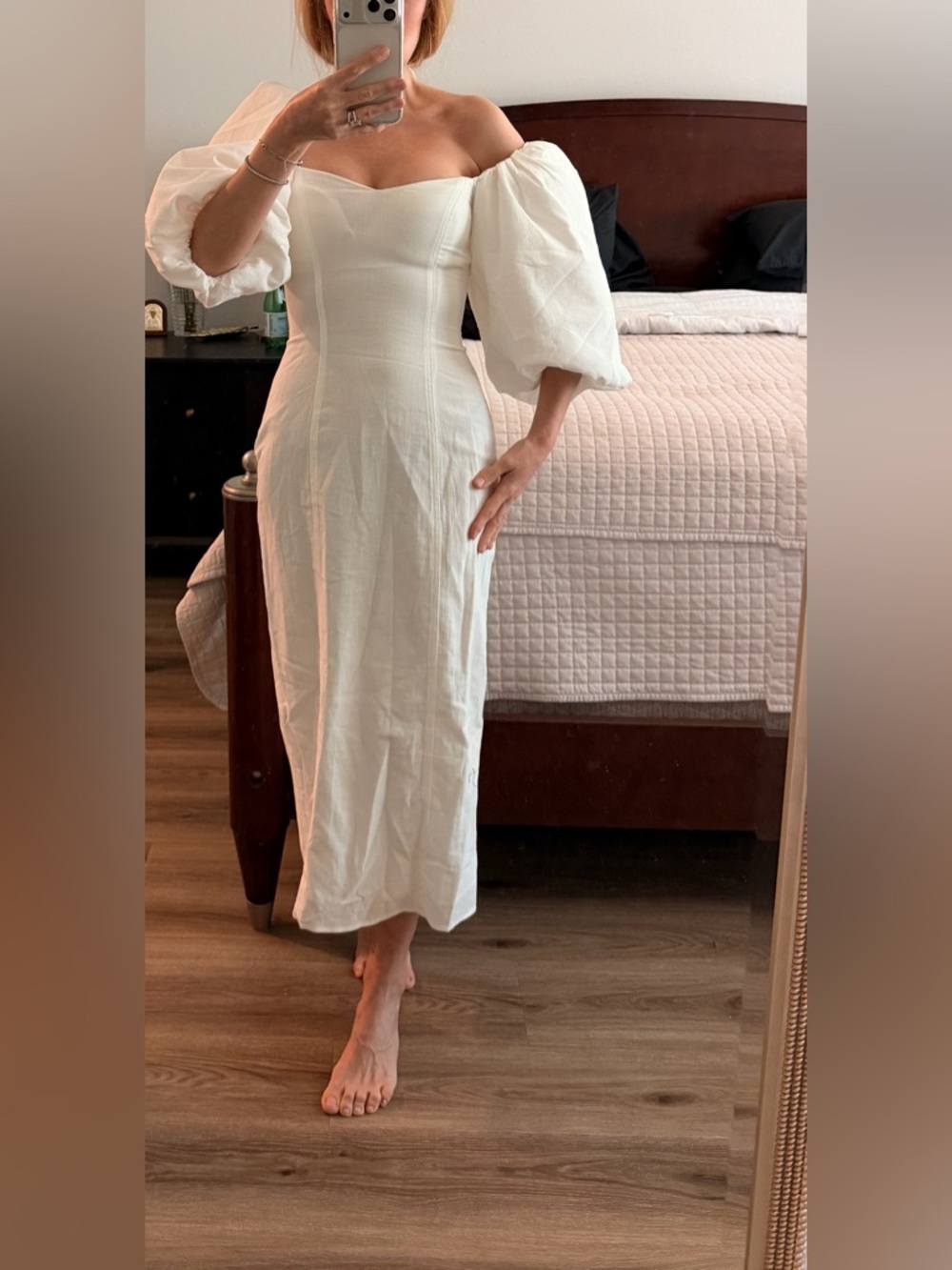 H&M White Off-Shoulder Puff-Sleeve Maxi Dress - Picture 2 of 4